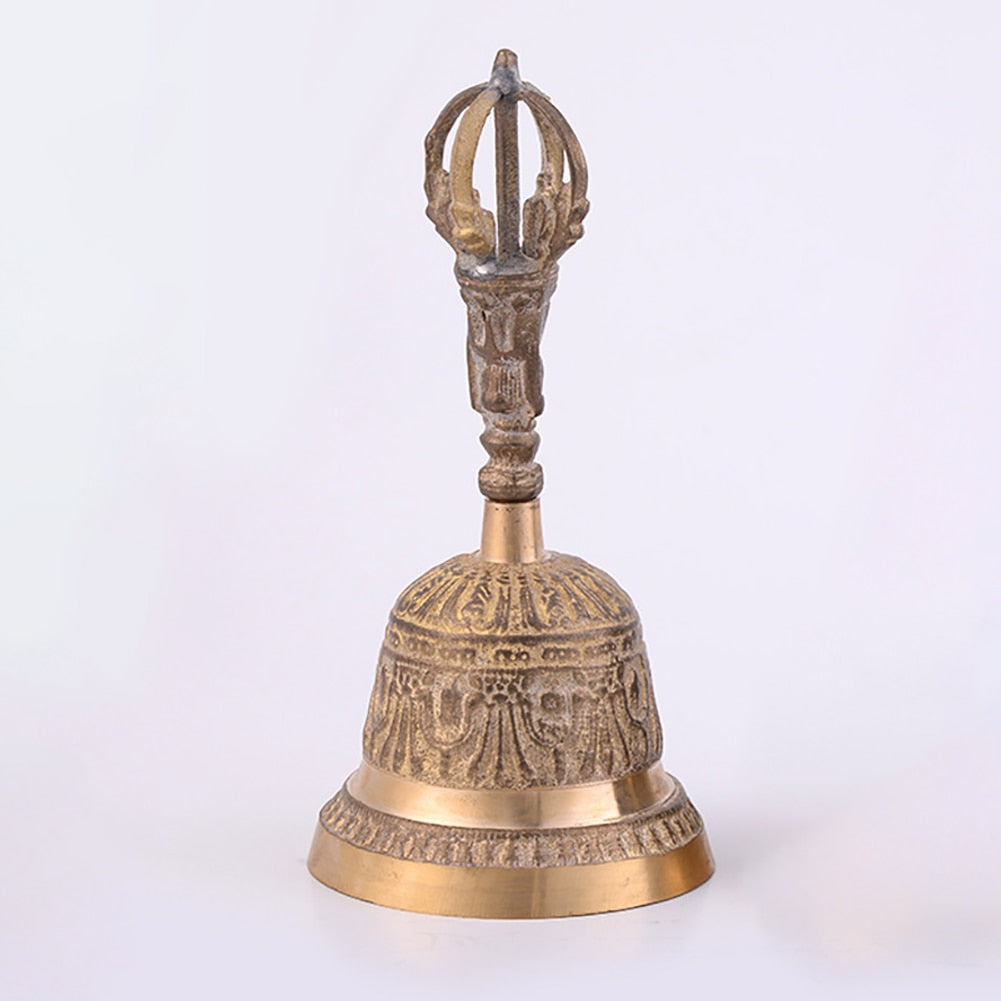 FengShui Loud Call Meditation Hand Bell Lucky Dinner Prayer Alarm Portable Desktop Tea Tibetan Buddhist Service Handmade Brass